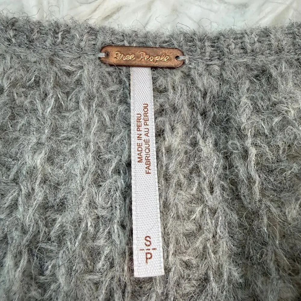 Free People Women's Moonbeam V‎ Alpaca Blend Knit Oversize Sweater Gray Size S